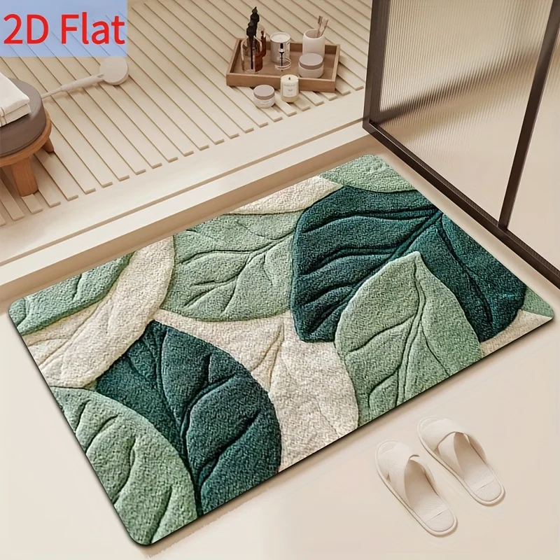 Spring Green Leaf Pattern Kitchen Mat, Machine Washable, Suitable for Entryways, Living Rooms, Bedrooms, and Bathrooms