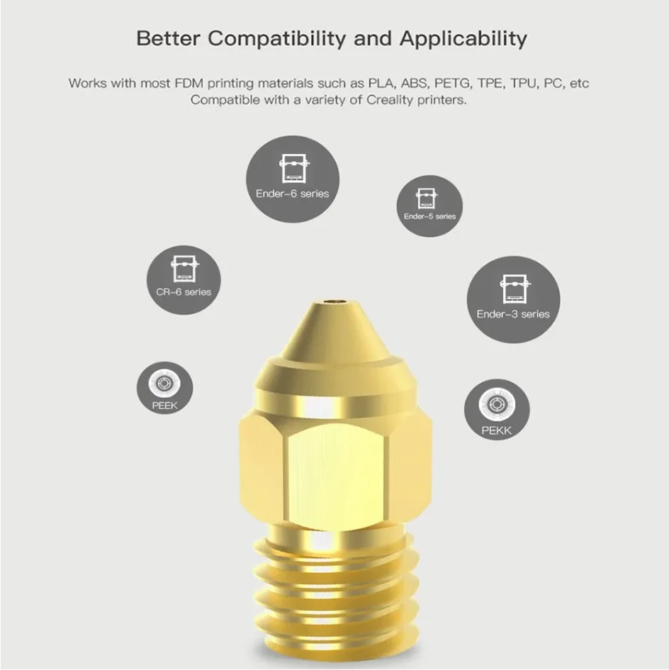 Creality 5 unids/set 0,2/0,4/0,6/0,8/1,0mm boquillas de latón extrusora Hotend para CR-6 SE/Ender-3 Series/Ender 5 piezas de impresora 3D