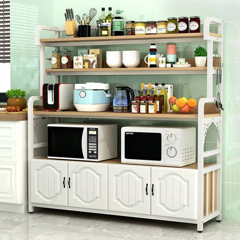 

Кухонная напольная стойка Стеллаж для микроволновой печи Многослойный с дверцей шкафа Шкаф для хранения