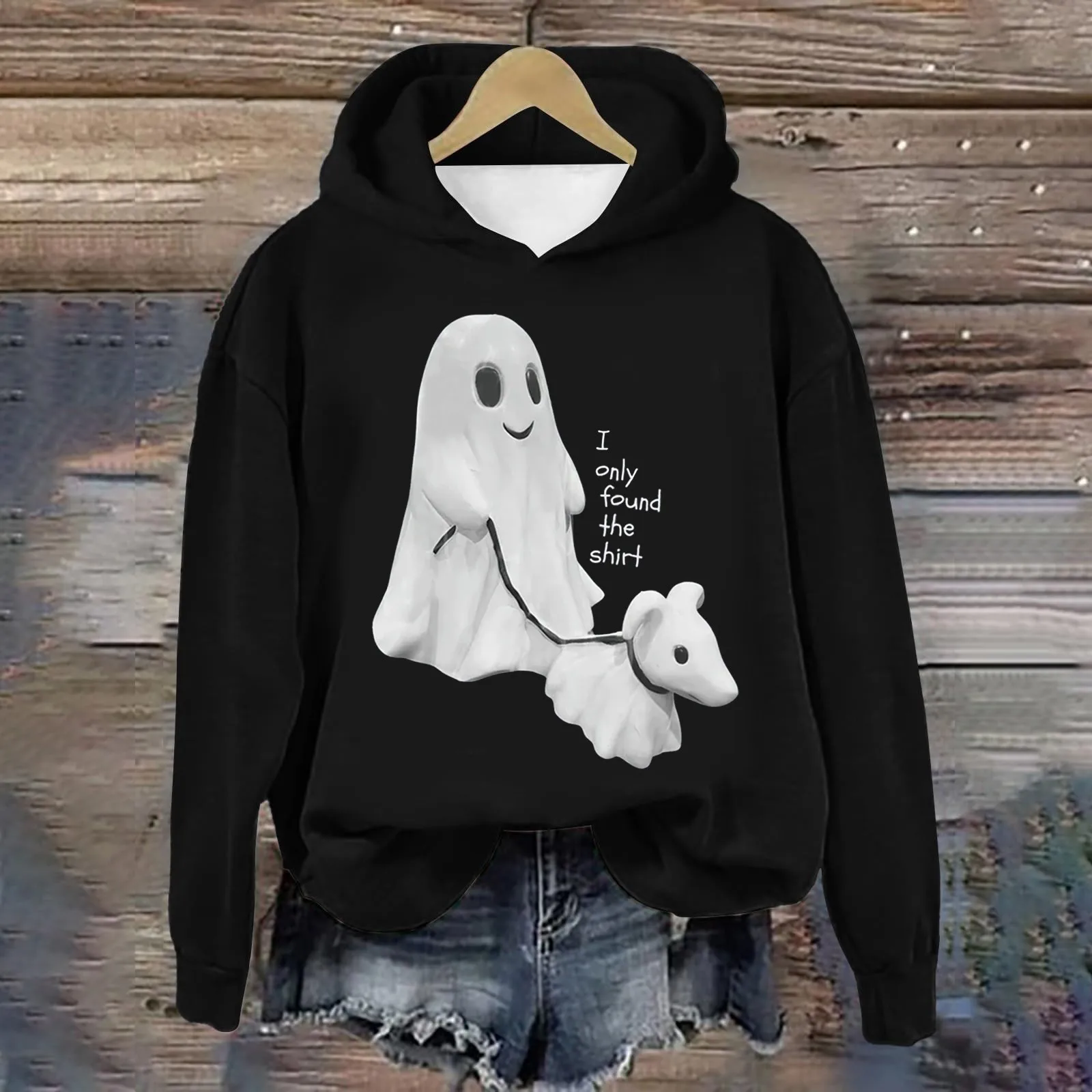 

Ghost Walking Ghost Dog Halloween Hooded Sweatshirt Women Long Sleeve Sweatshirt Pullovers Tops Autumn Winter 2024 Streetwear