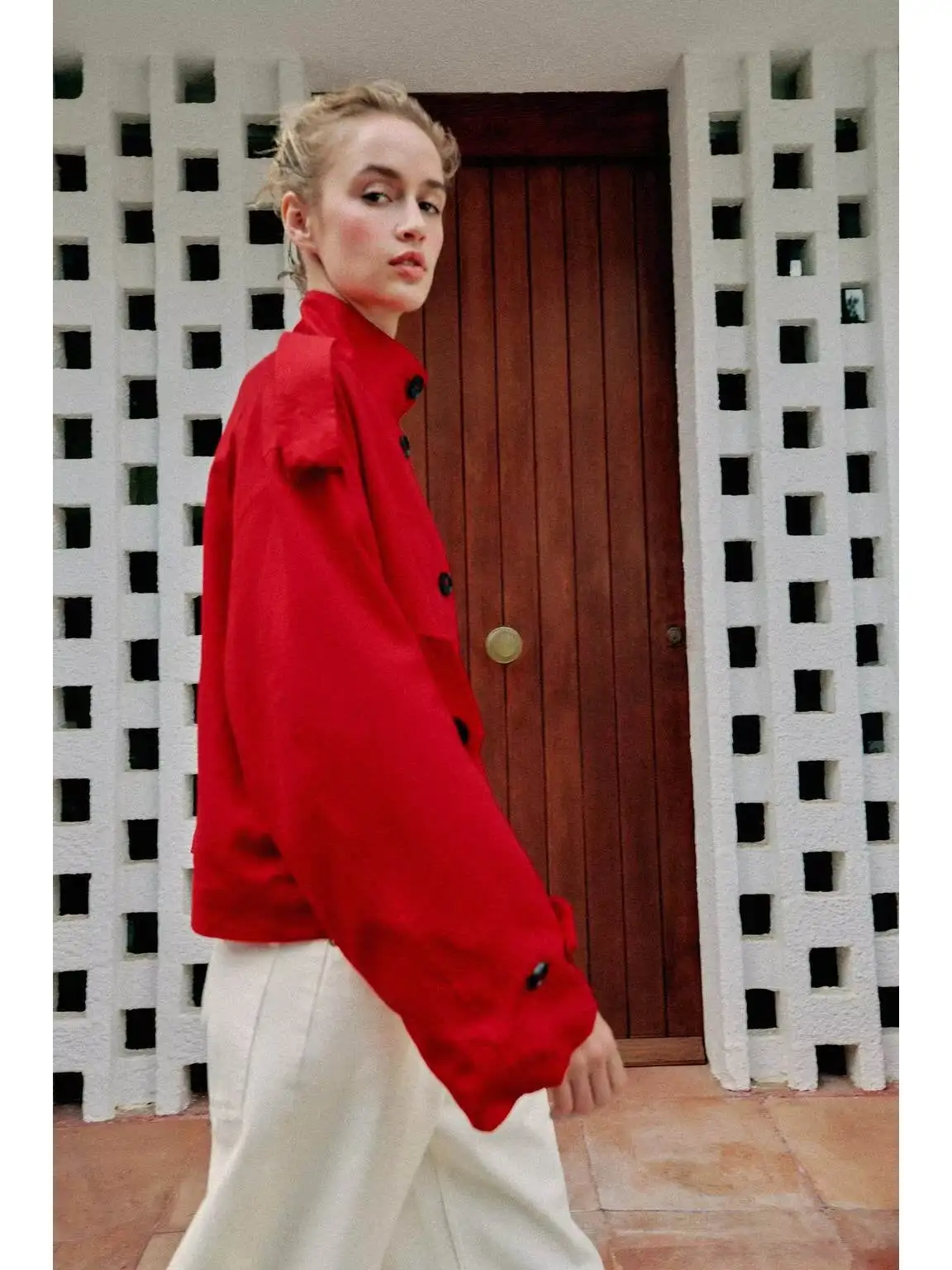 Summer New Women's Casual Fashion Single Row Multi-Buckle Stand Collar Long Sleeve Belted Outerwear Short French Style Loose Fit