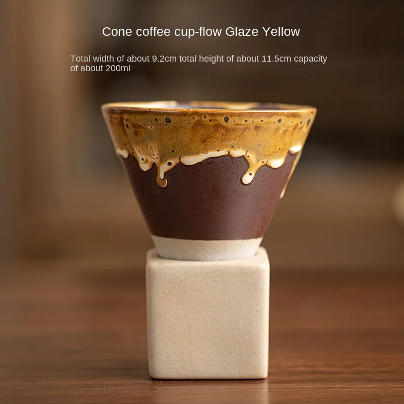 

Coarse Pottery Coffee Mug with Base Creative Triangular Cone Shape Mug Personalized Small Espresso Cups for Bar 200ml
