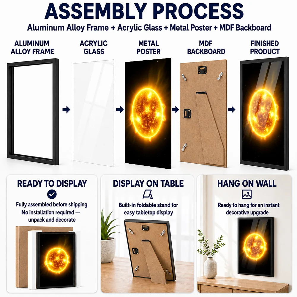 Solar Inferno Photorealistic Majesty Framed Aluminum Metal Poster Customized Photo Retro Space Style Wall Art For Science Room