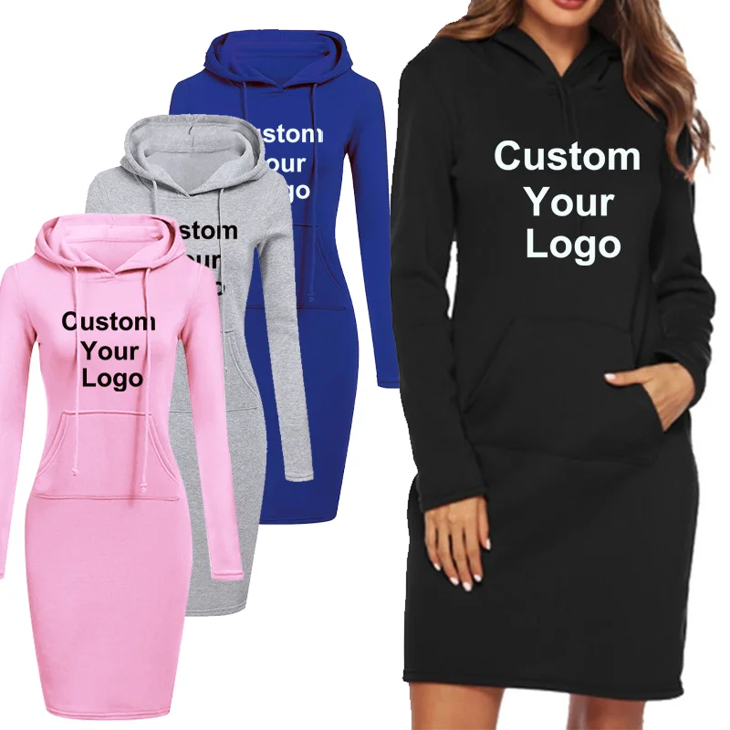 

Newest Women Custom Your Logo Hoodie Solid Color Hooded Long Sleeve Dress Hoodie Drawstring Sweatshirt Long Sweatshirt