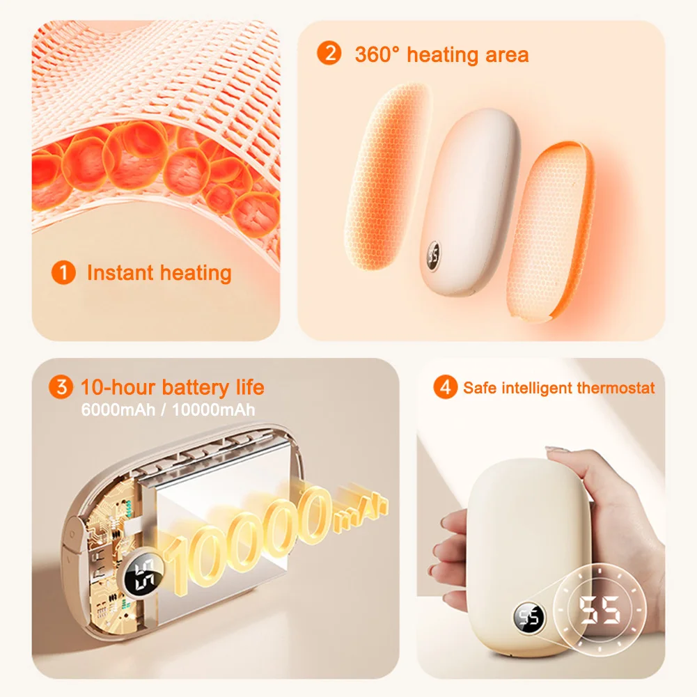 2 In 1 Hand Warmer Powerbanks Multi Heat Settings Pocket Hand Heaters USB Powered Long-Lasting Pocket Handwarmer Warm Tool view 2