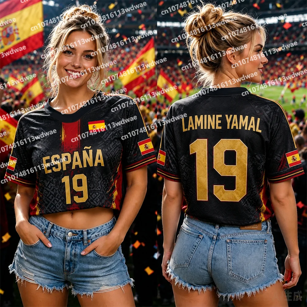 Spain Style clothing Women Football Jersey Lamine Yamal 19 Jersey Short Sleeve Jersey Cheerleaders Crop Top T-shirt Kid Tshirt view 3