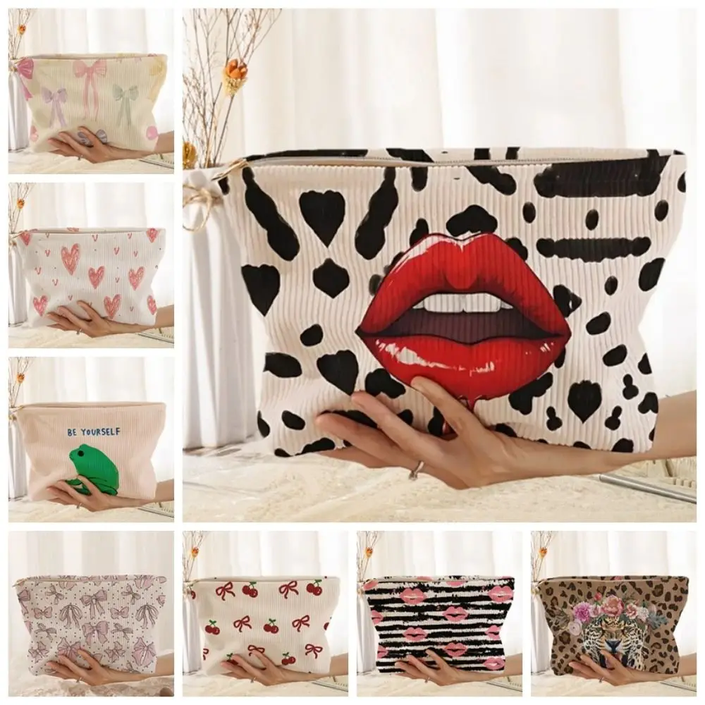 

Lip Pattern Printed Makeup Bag with Zipper Lightweight Toiletries Organizer Tiger Cat Frog Leopard Print Clutch Bags Travel
