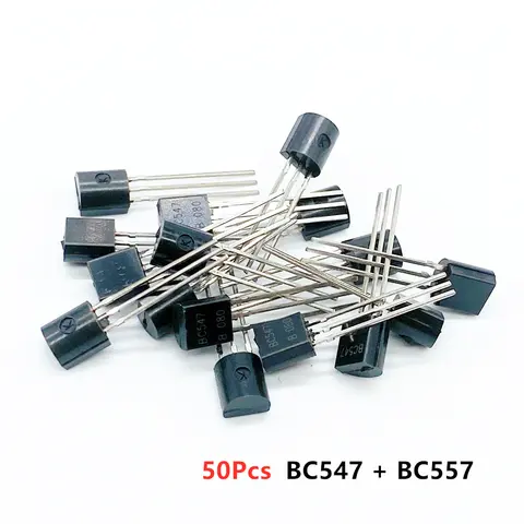 (50Pcs/lot)BC547+BC557 Each 25Pcs BC547B BC557B NPN PNP Transistor TO-92 Power Triode Transistor kit Bag