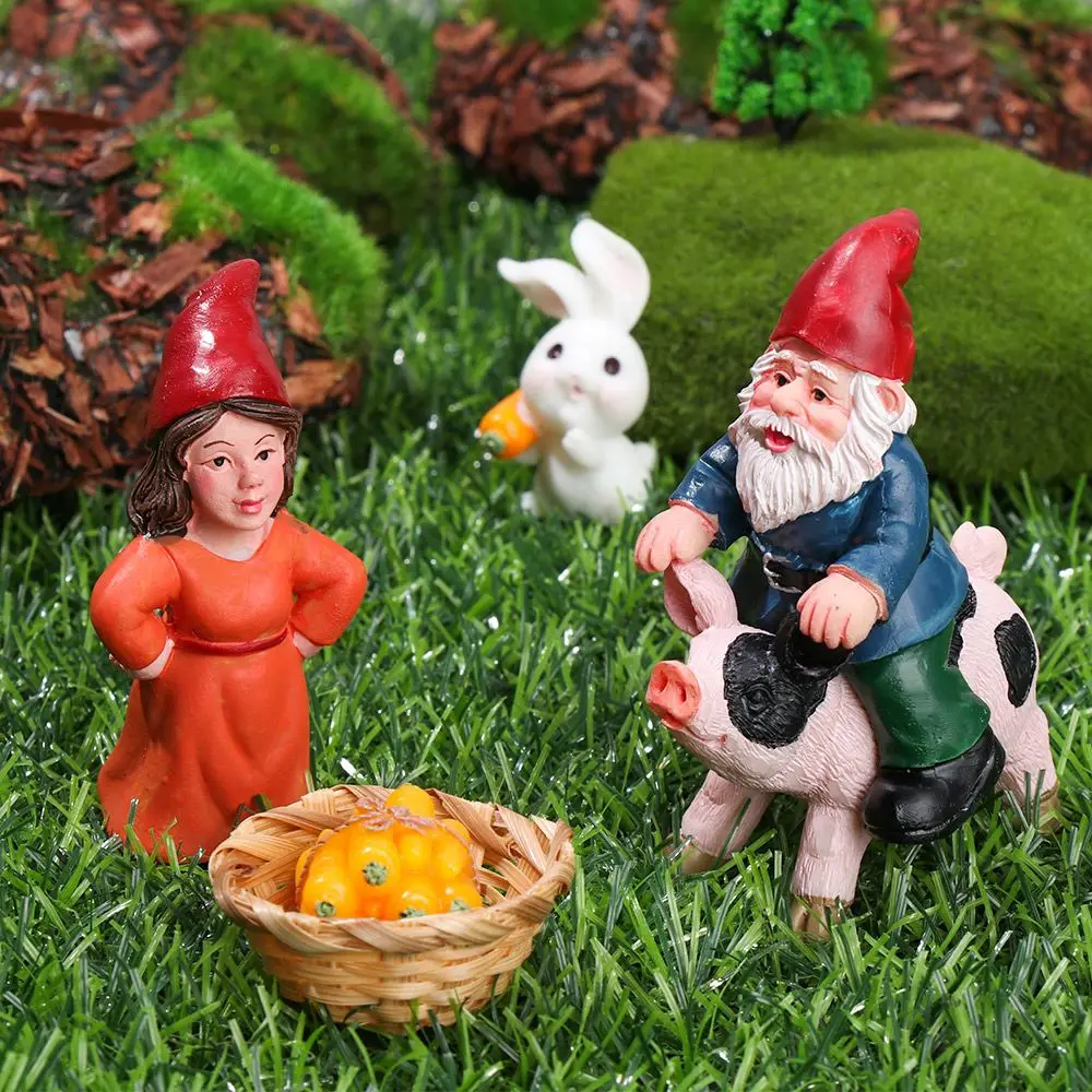 Micro Landscape Christmas Gift Riding Pig Gnome Fairy Garden Decorations Miniature Dwarf Figurine Female Goblin Statue