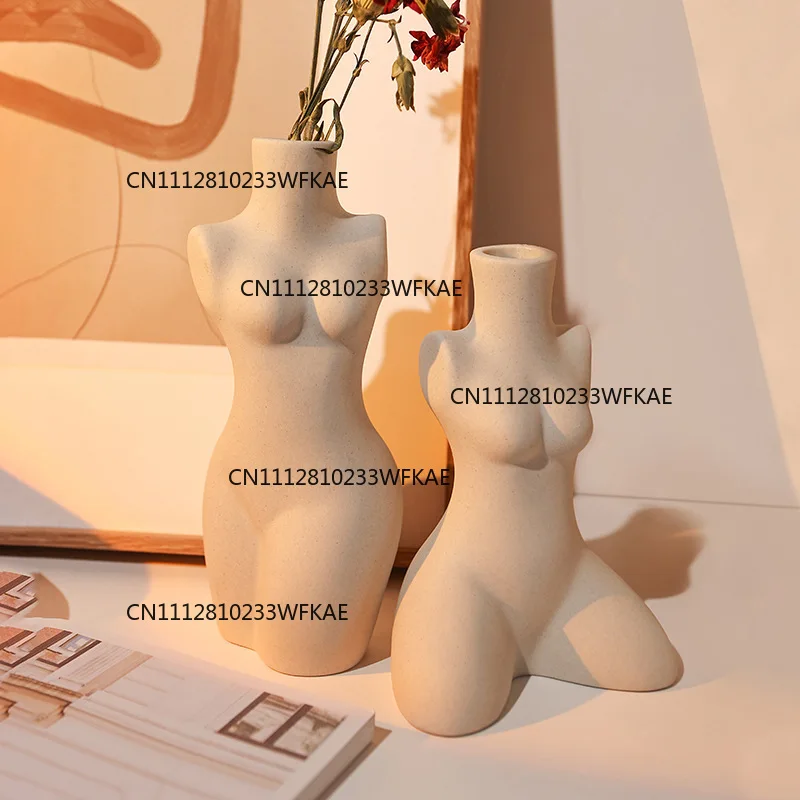 Human Body Styling Art Vase  Silent Wind Ceramic Vase  Sculpture White Primitive Embryo Floral Organ Ins Hotels Home Decorate