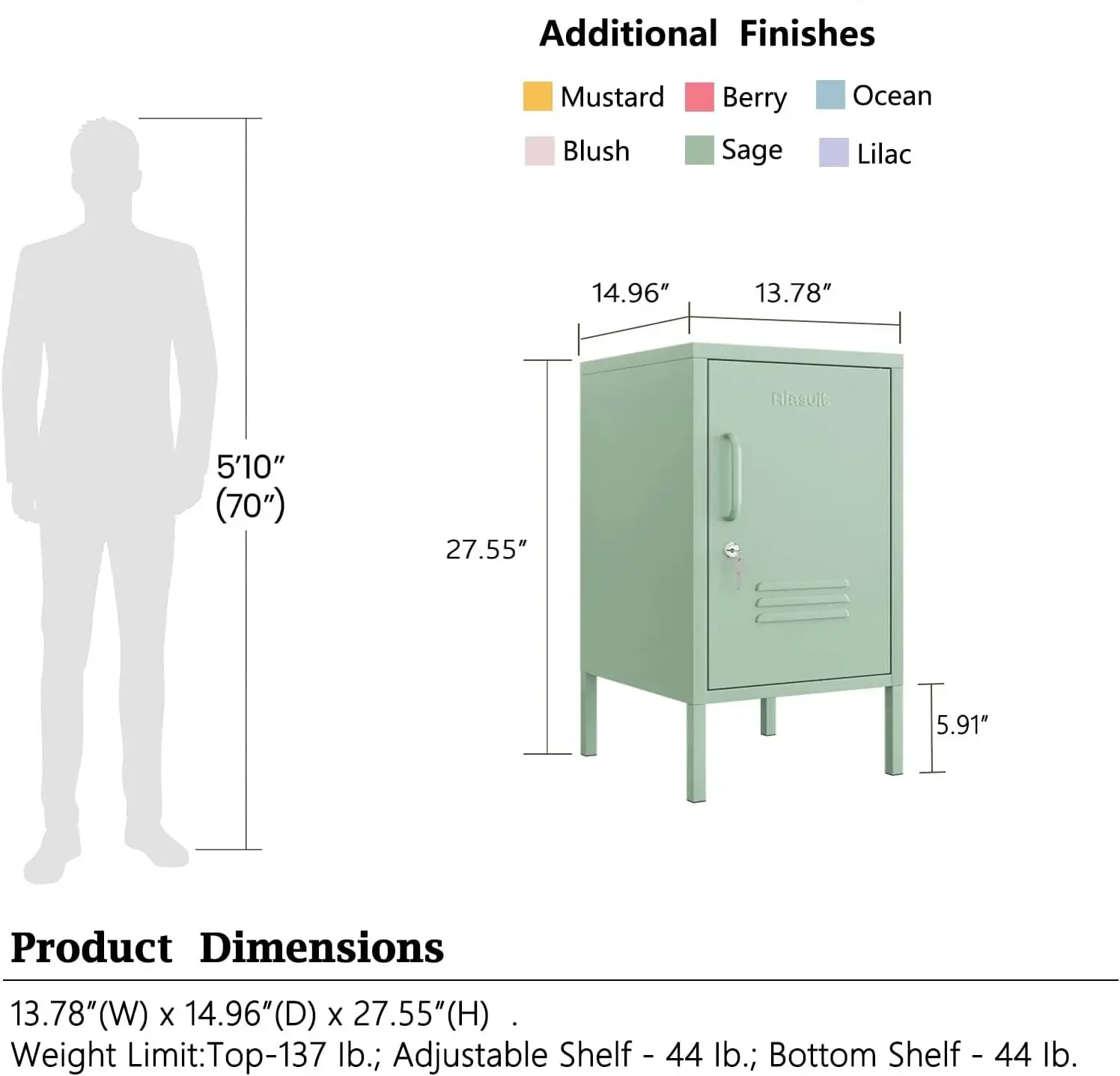 Coffee Table Metal Locker Bedside Cabinet Children's Bedside Cabinet Green Size: 27.55”H x 13.78”W x 14.96”D