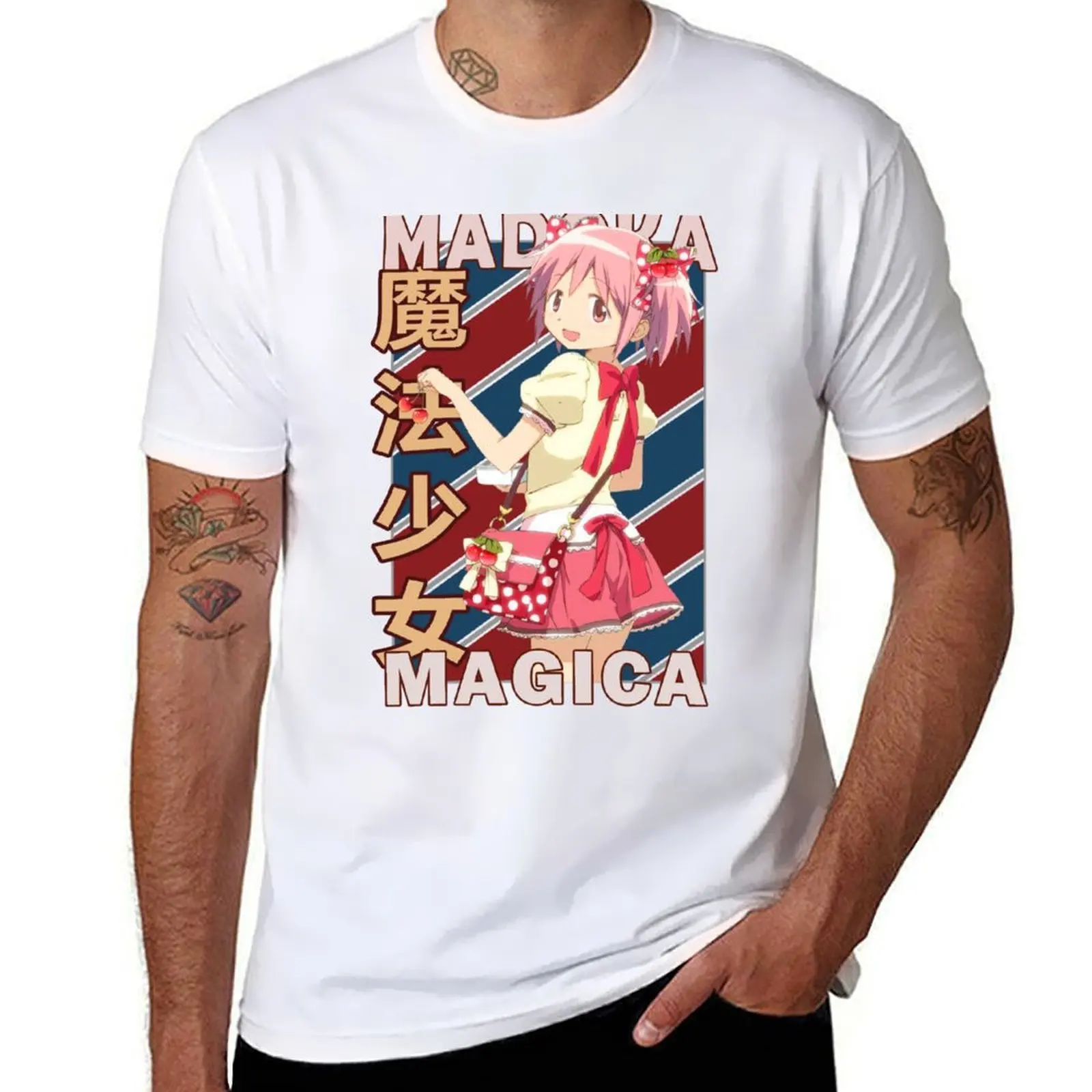 

Madoka Kaname Madoka Magica Vintage Stripe Design T-Shirt cotton t shirts high quality t shirts for man graphic tees T-Shirt