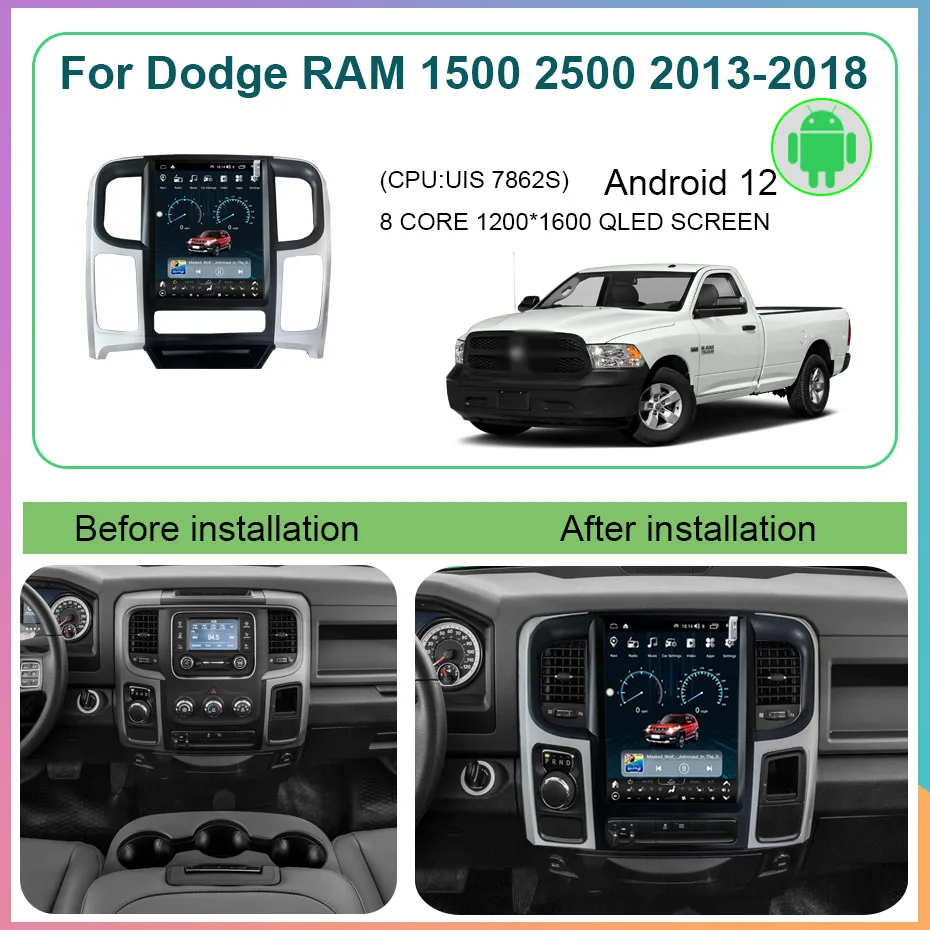 13 Inch Android 12 8+128G For Dodge RAM 1500 2500 2013-2018 Tesla Radio Multimedia Stereo Video Player GPS Head Unit Carplay