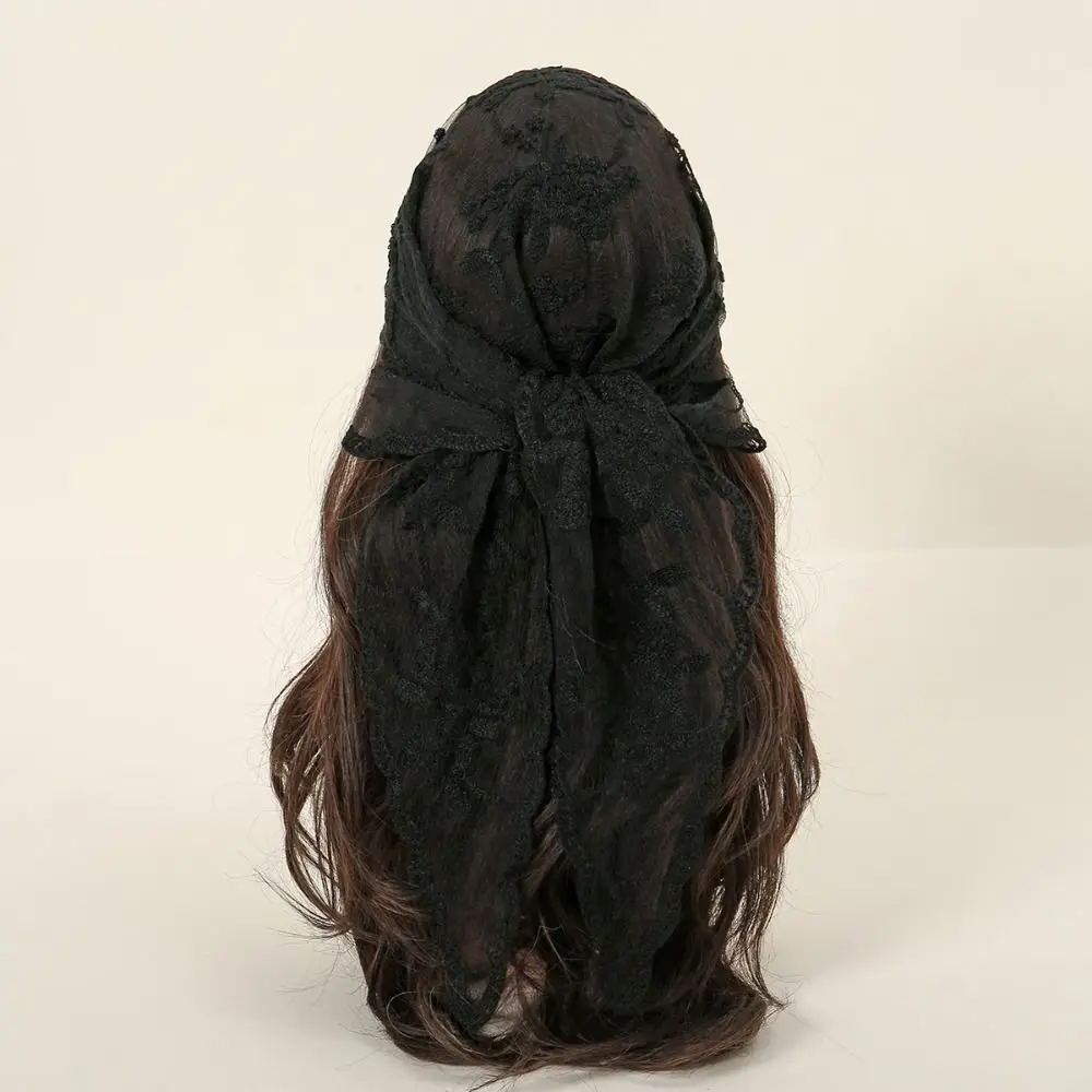 

Новый ажурный кружевной шарф, однотонный тонкий платок, бандана с вышивкой, винтажный шарф для волос, повязка на голову для женщин