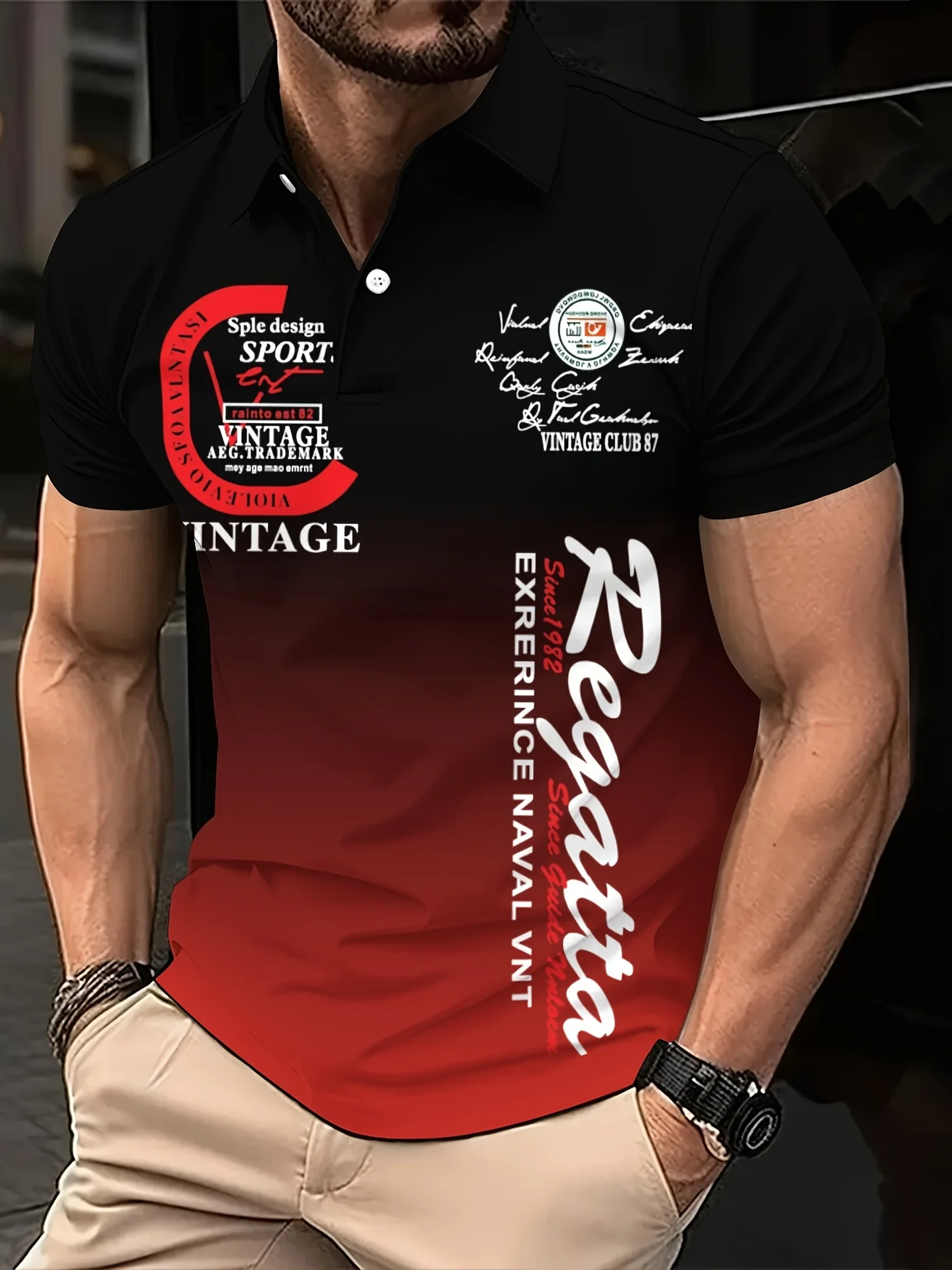 2026 Summer Men's Polo Shirt with Letter Print Breathable Lightweight Casual Fashionable Outdoor Men's Clothing