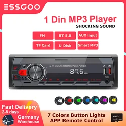 ESSGOO-reproductor Multimedia con Bluetooth para coche, autorradio estéreo 1 Din con MP3, FM, AUX, USB, botones coloridos, aplicación de Control remoto