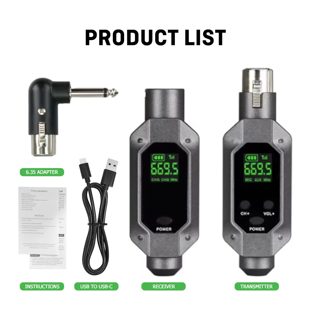 Universal Rechargeable XLR Wireless Mic Transmitter & Receiver Set Dynamic Wireless Microphone Converter System for Audio Mixer