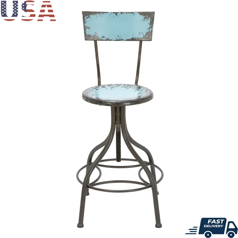 

Vintage Metal Bar Stool with Backrest Teal High Back Swivel Kitchen Stool Iron Frame Rustic Design Indoor Use 250 lbs Capacity