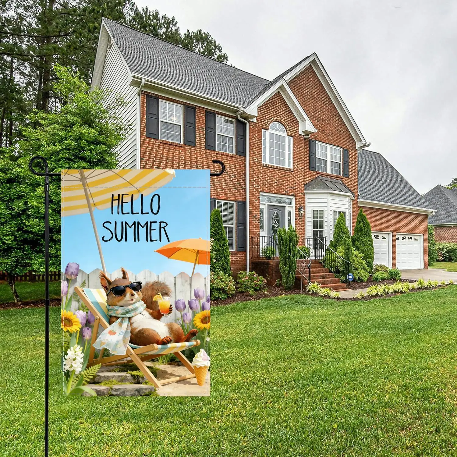 Nebuluxe Garden Flag, Summer Squirrel with Sunglasses Design, Burlap, Double Sided, 12 x 18 Inches, Multicolor, Outdoor Deco jjp
