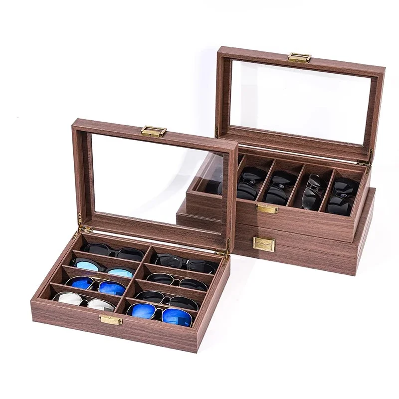 High-End Wooden Eyeglass Storage Box Large Capacity Display Case Dustproof Fashionable Home Use Multi-Compartment Organizer