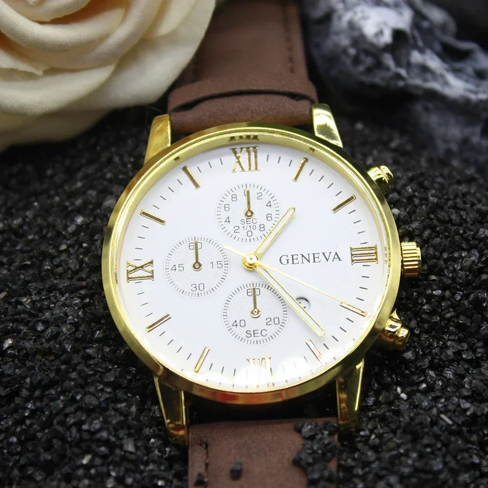 남성용 하이 엔드 트렌드 쿼츠 시계, 패션 기질 비즈니스 대형 다이얼 매칭 팔찌 상자, 5 개 세트