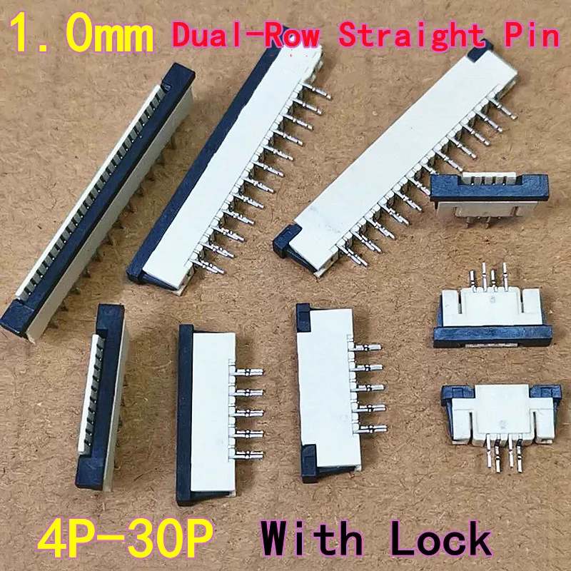 10PCS FFC/FPC Connector, FPC Socket, Dual-Row Straight Pin with Lock, 1.0mm Pitch, 4P/6P/8P/10P/12P/14P~30P