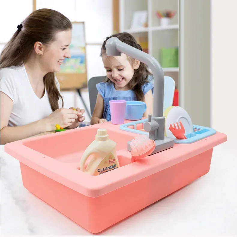 

High Quality Kids Simulation electric dishwasher Water Tap kitchen sink toy play cleaning Play house Interactive Toy baby gift