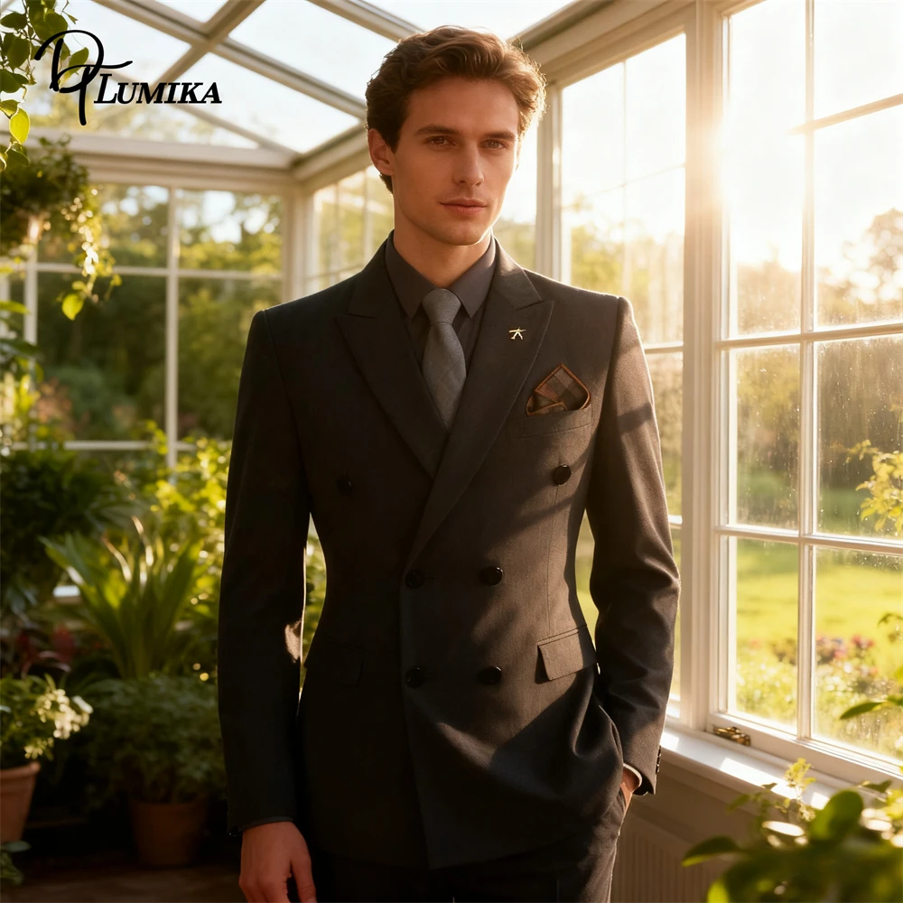 

DTLumika Double Breasted Suit Set 3 Pieces Suit Jacket Vest Pant Formal Business Tuxedo for Men, Plus Size Actual Photo Suits