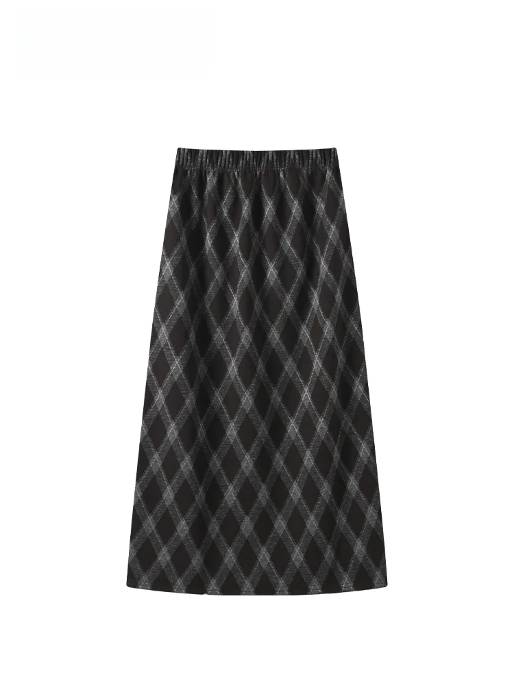 

High Waist Plaid Skirt for plus Size Women Spring New Sle Retro Faionable Versatile Skirts Casual Straight Cut Polye...