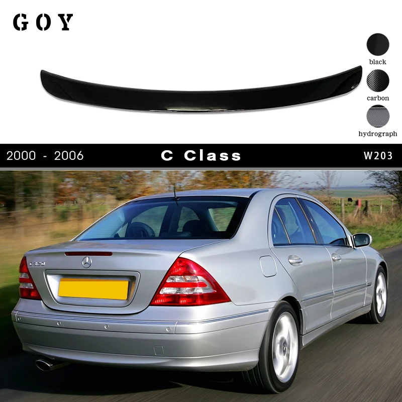 W203 ABS Plastic Gloss Black Rear Deck Spoiler Boot Wing for 2000 - 2006 Mercedes C Class 4-Door Sedan (Not for Coupe)