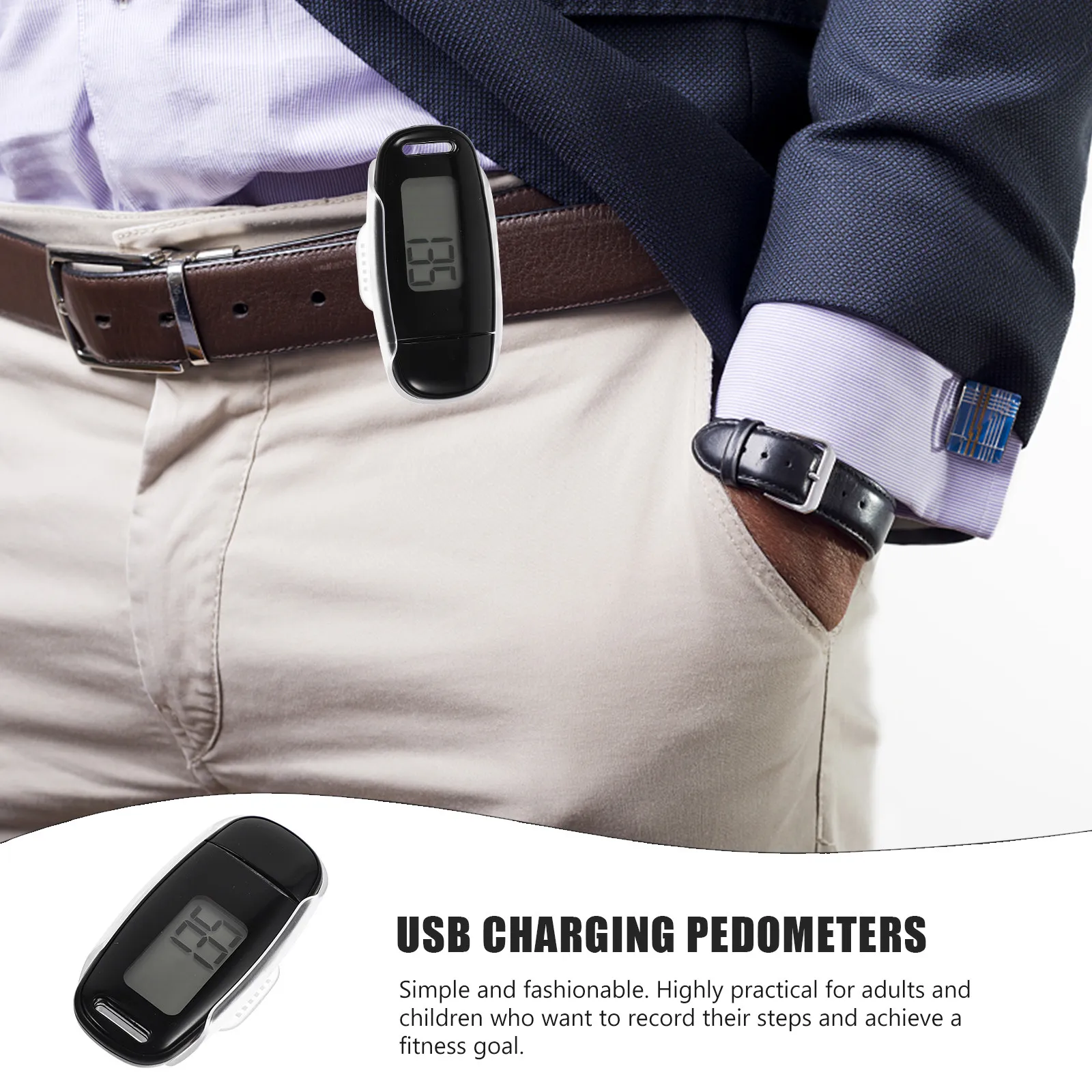 1Set Backlight Clip-on Pedometer Rechargeable Small Plastic Step Counter Portable Walking Outdoor Sports Accurate Step Tracking