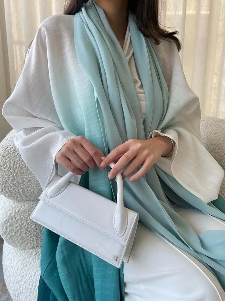 

Офисная женская элегантная уличная куртка с v-образным вырезом и длинными рукавами, повседневное свободное мусульманское пальто, осенне-зимний женский кардиган с градиентным принтом