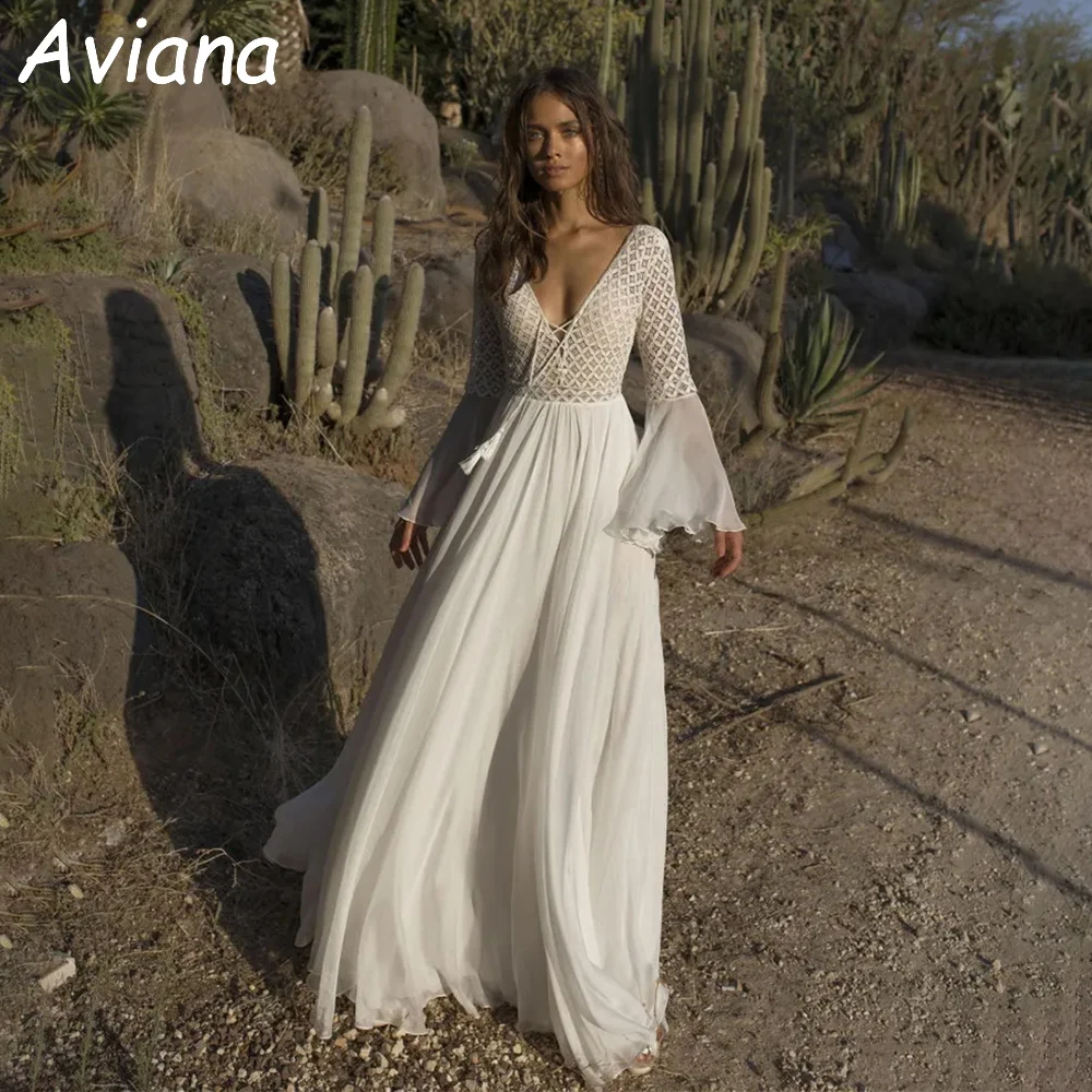 

Aviana Elegant Long Ivory Wedding Dresses Floor-Length A-Line Sweep Train Brides Dress Tailor-Made Women Vestidos De Novias 2024