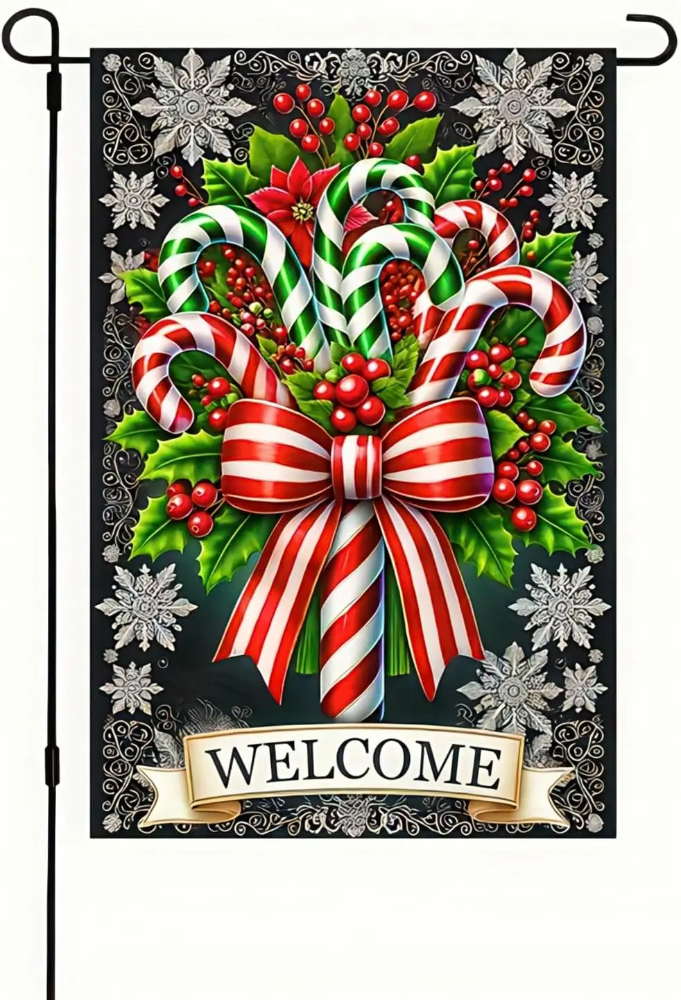 Candy Cane Garden Flag Christmas Garden Flag 12x18 Double Sided for Outside Weather and Fade Resistant Outdoor Flag For Yards an