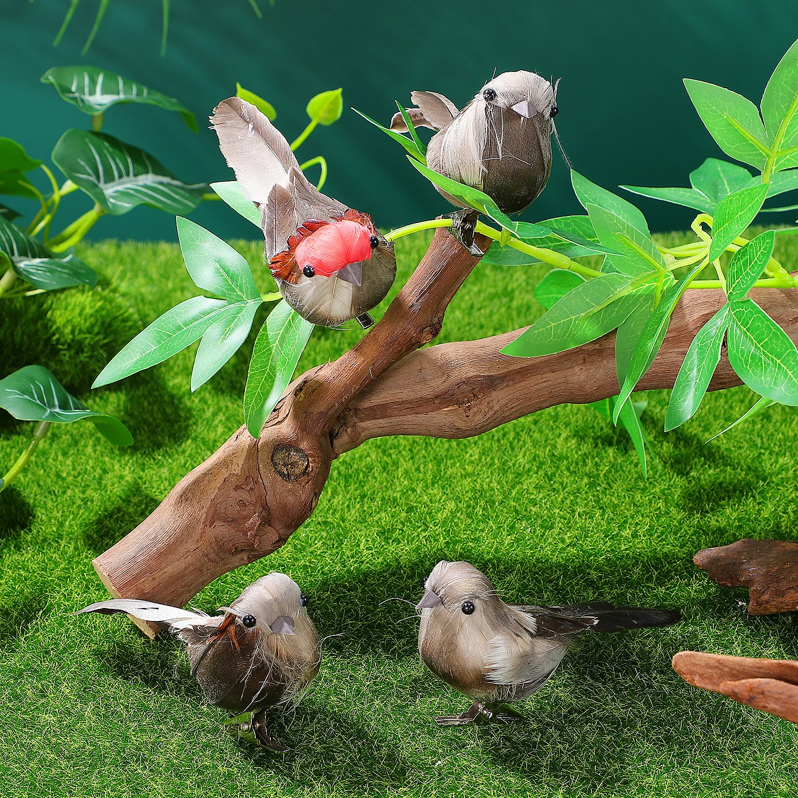 

4pcs Artificial Feathered Birds Realistic Bird Ornaments For Christmas Tree Garden Balcony Lawn Decor Simulation Small Bird