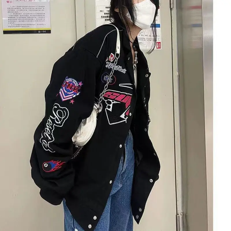 Y2K كنزات نسائية كلاسيكية مطبوعة ملابس الشارع الكورية Harajuku Sle مريحة تناسب هوديس لموسم الخريف #3