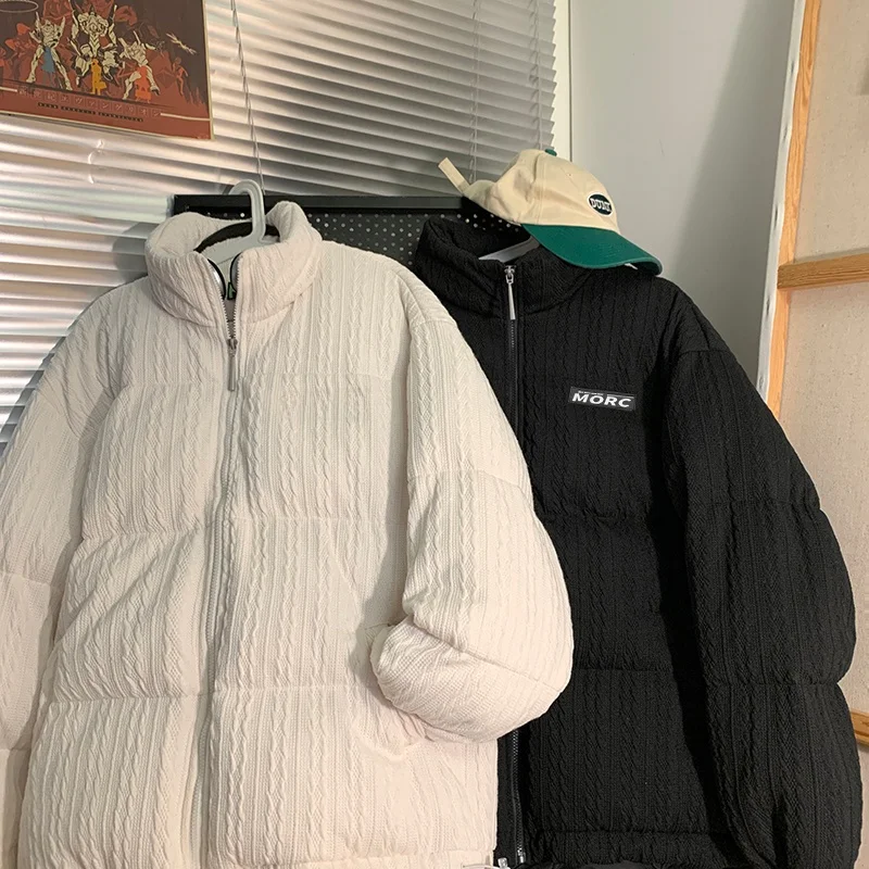 Men's Thickened Loose Winter Cotton Jacket Warm Insulated BF Style Clothing Floral Embroidery Patterned Coat Youth Casual Wear