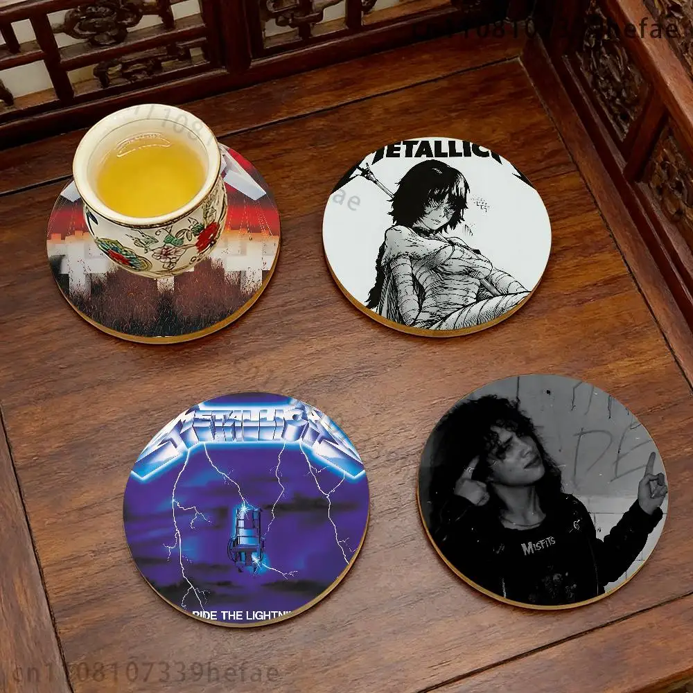 M-Metallica Band Style Vintage 4in Wooden Coasters Coffee Tea Cups Home Decor Christmas New Year Party Gift