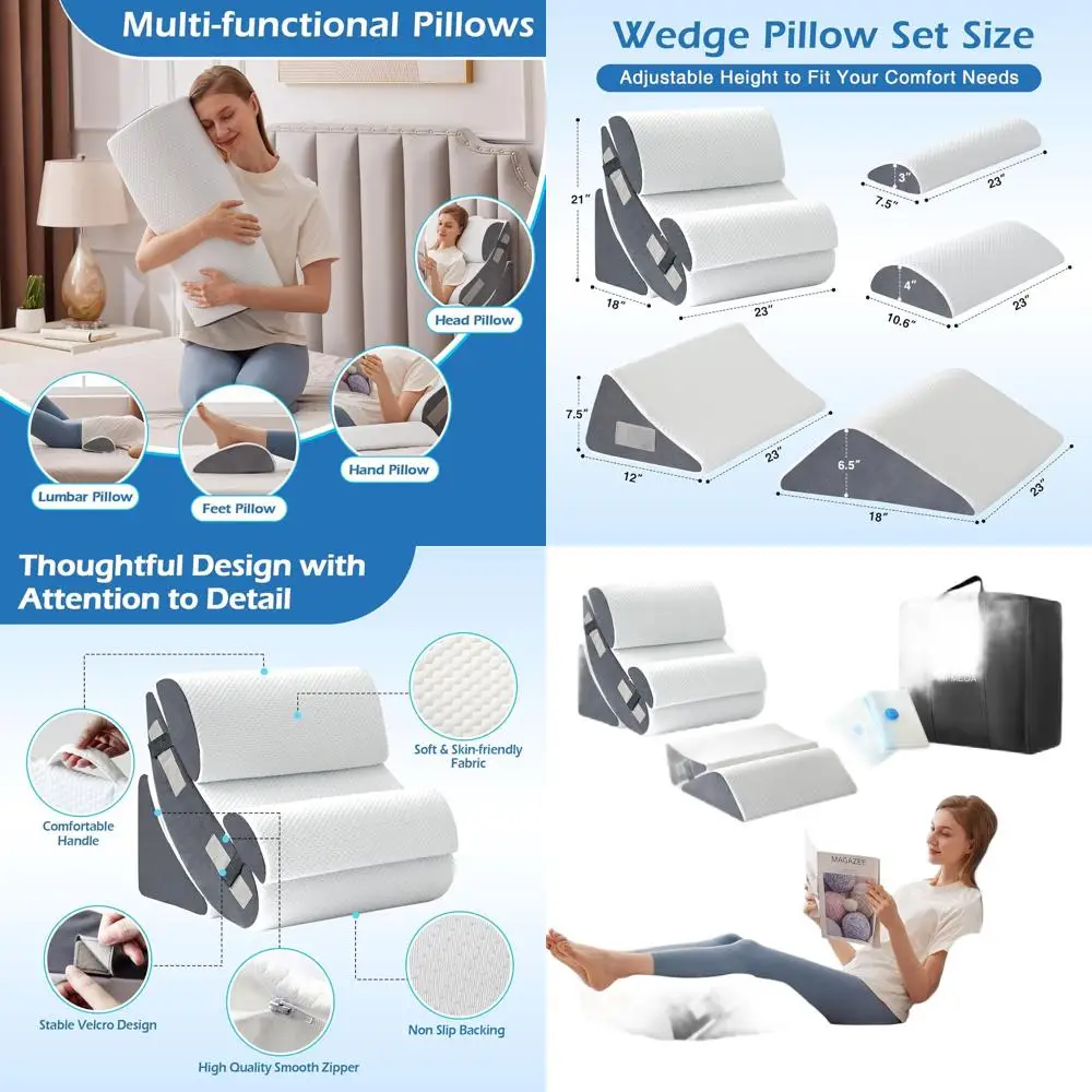 

Ортопедический набор подушек-клиньев для восстановления после операций, сидения в постели, при кислотном рефлюксе и для предотвращения храпа (белый)