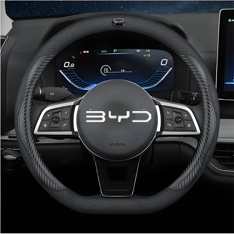 Housse de volant de voiture en cuir en forme de D de 38 cm, compatible avec BYD Atto 3 Dolphin Seal Sea Lion 05 Destroyer 05 Han Tang-i Luxury