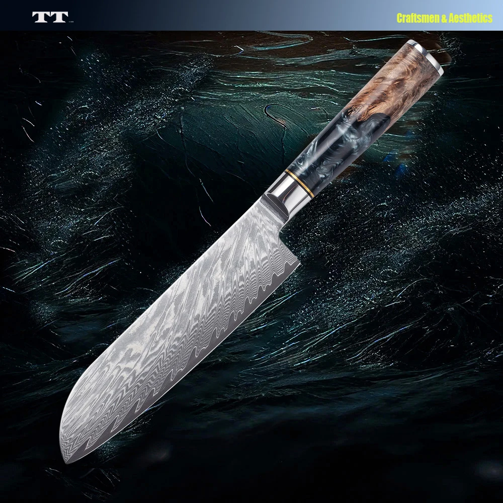 

Damascus Santoku Knife 7inch Sharp Kitchen Chef Knives Japanese Damascus Steel Knife for Cooking Chopping Vegetable&Meat Cutting