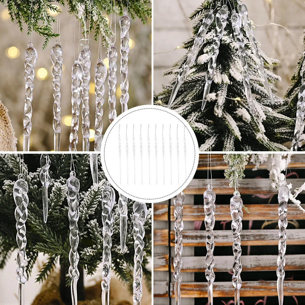 

36Pcs Acrylic Icicle Ornaments Clear Christmas Tree Decorations Hanging Pendants Winter Xmas Party Decor Icicle Pendant