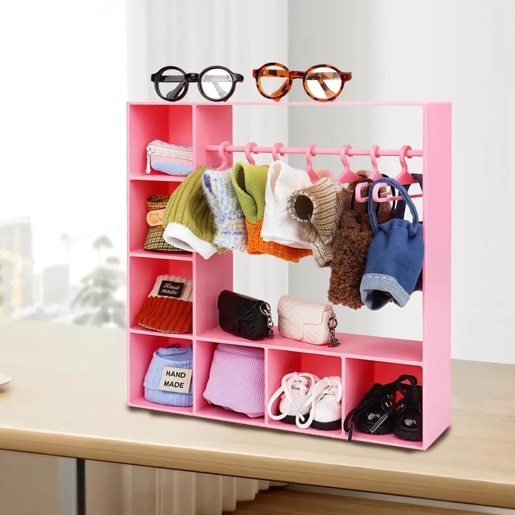 

15/17cm Dolls Clothes In Stylish Closet Doll Clothes Storage For Display Box with 10 Hangers Large Capacity Doll