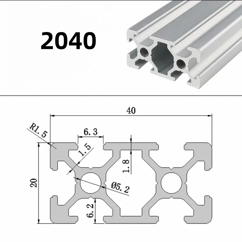 Profilé en aluminium standard ue à rainure 2040 T, extrusion de 100mm à 1000mm de long, guide en aluminium pour table de travail d'imprimante DIY3D