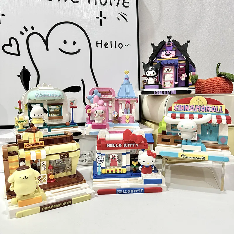 

KEEPPLEY Building Blocks Sanrio Hello Kitty Street Scene Cinnamoroll Children's Assembly Toy Kuromi Model Decorations Gifts