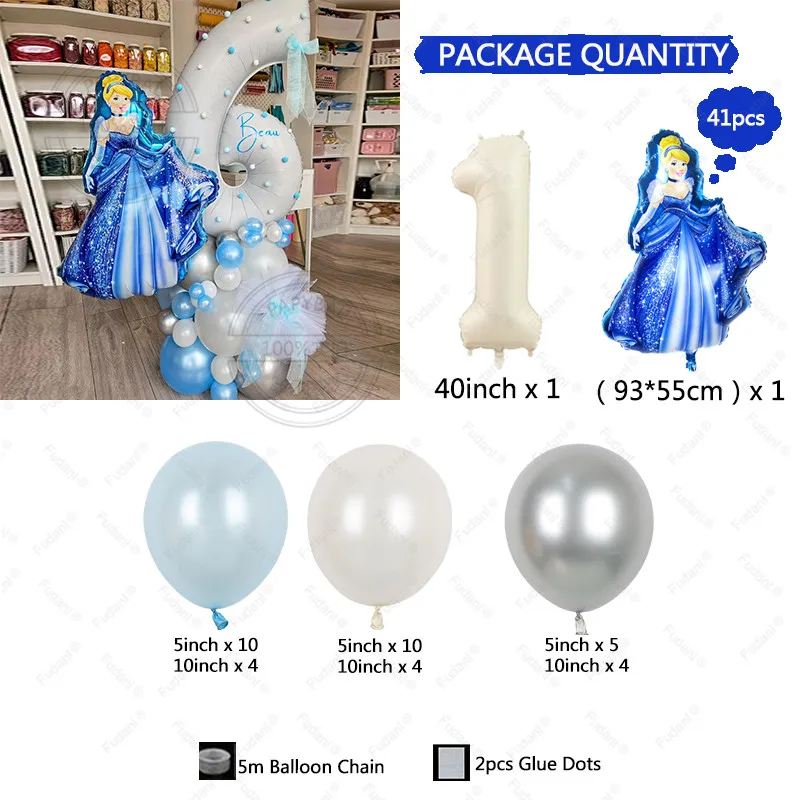 41pcs Disney Princess Cinderella Balloon Column 40 Inch Number Foil Balloons Girl Birthday Party Decoration Baby Shower Supplies