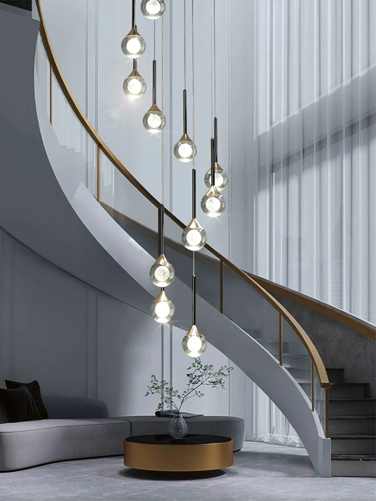 

Creative Loft Crystal Chandelier Luxury Led Living Room Pendent Lamp Villa Ceiling Lighting Duplex Spiral Staircase Hanging Lamp