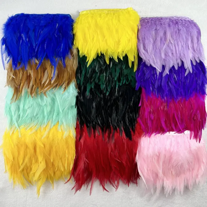 Wholsale 10Meters/lot Natural Brwon Red BlackChicken Cock Rooster Tail Feather Fringe feather trimming for Clothes Decorations