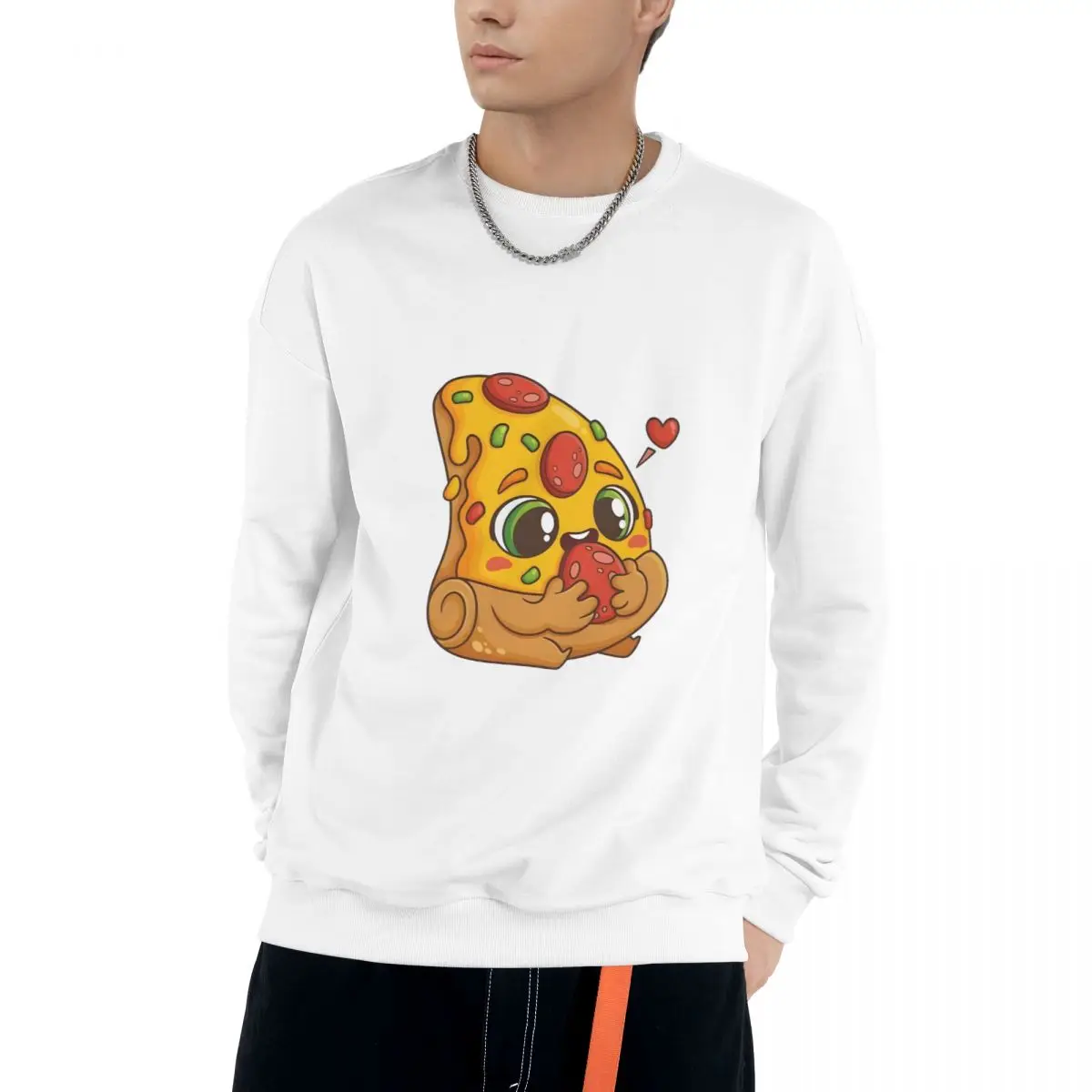 Cute Pizza And Animal Falling shoulder pure cotton round neck adult sweatshirts new casual loose fit top