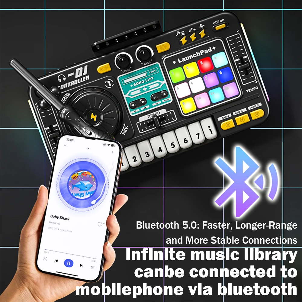 Elektronische DJ-muziekmixerinstrumenten voor kinderen met Bluetooth en microfoon Kindsimulatie DJ-controller Muziekspeler Verjaardagscadeau Speelgoed